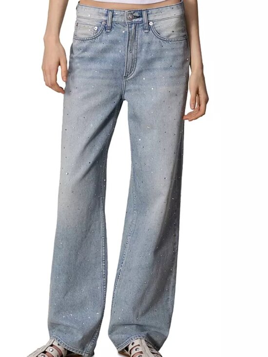 rag & bone Denim - NWT rag & bone Logan Bejeweled Wide Leg Jeans Misty Rhinestone Jewel 28 NWT $358